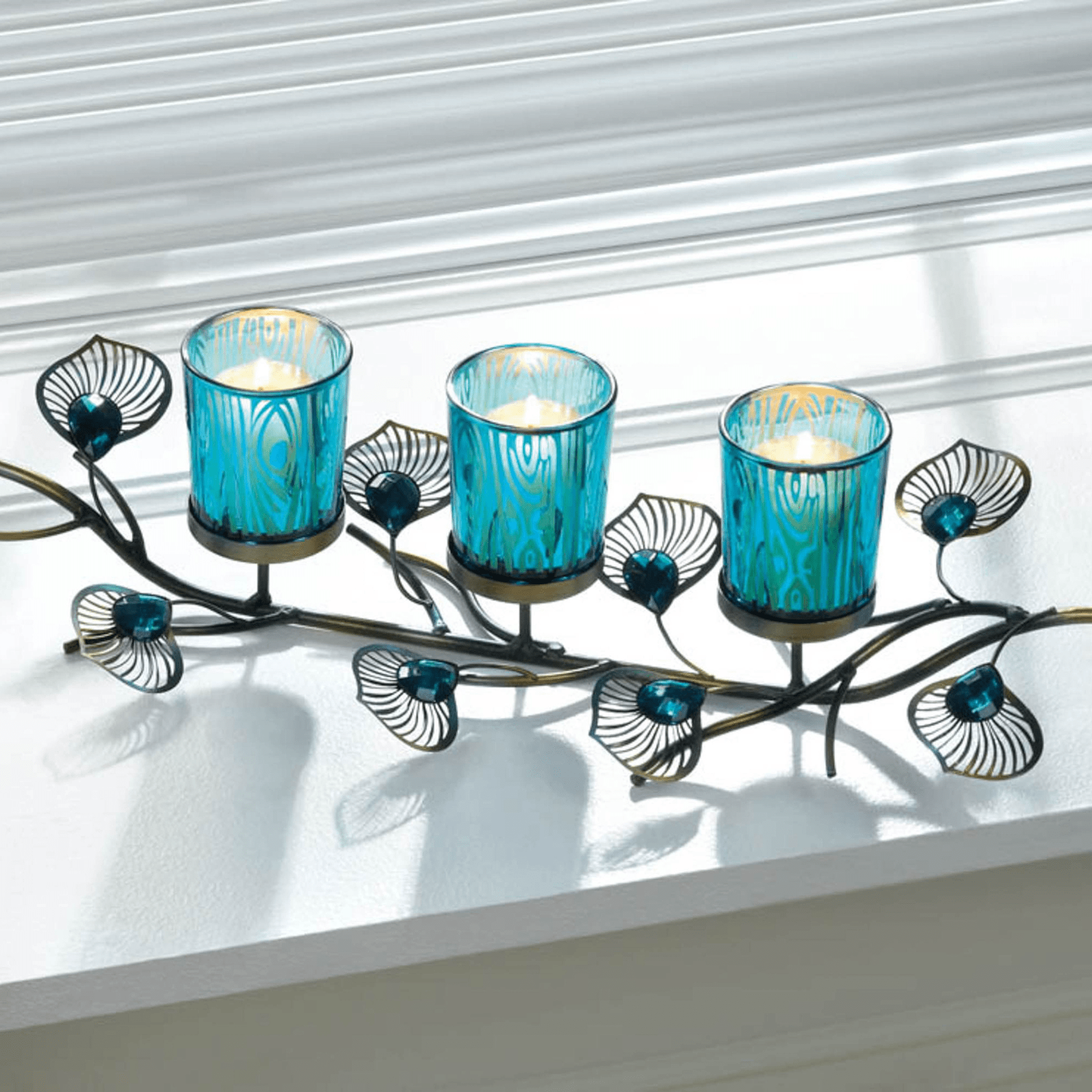 Peacock Inspired Candle Trio - Saunni Bee - Tabletop Candle Holders