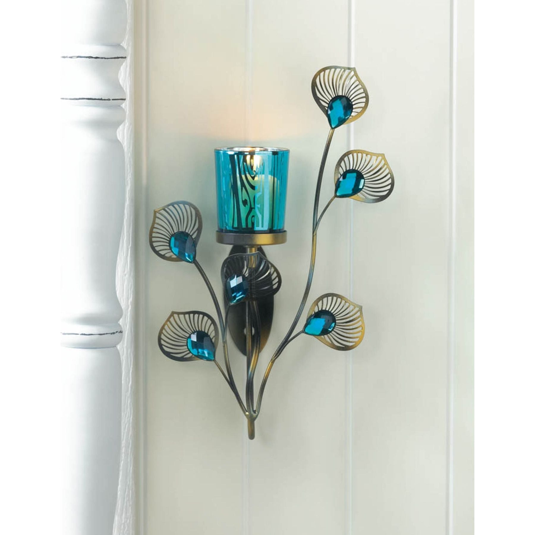 Peacock Inspired Single Sconce - Saunni Bee - Wall Sconce