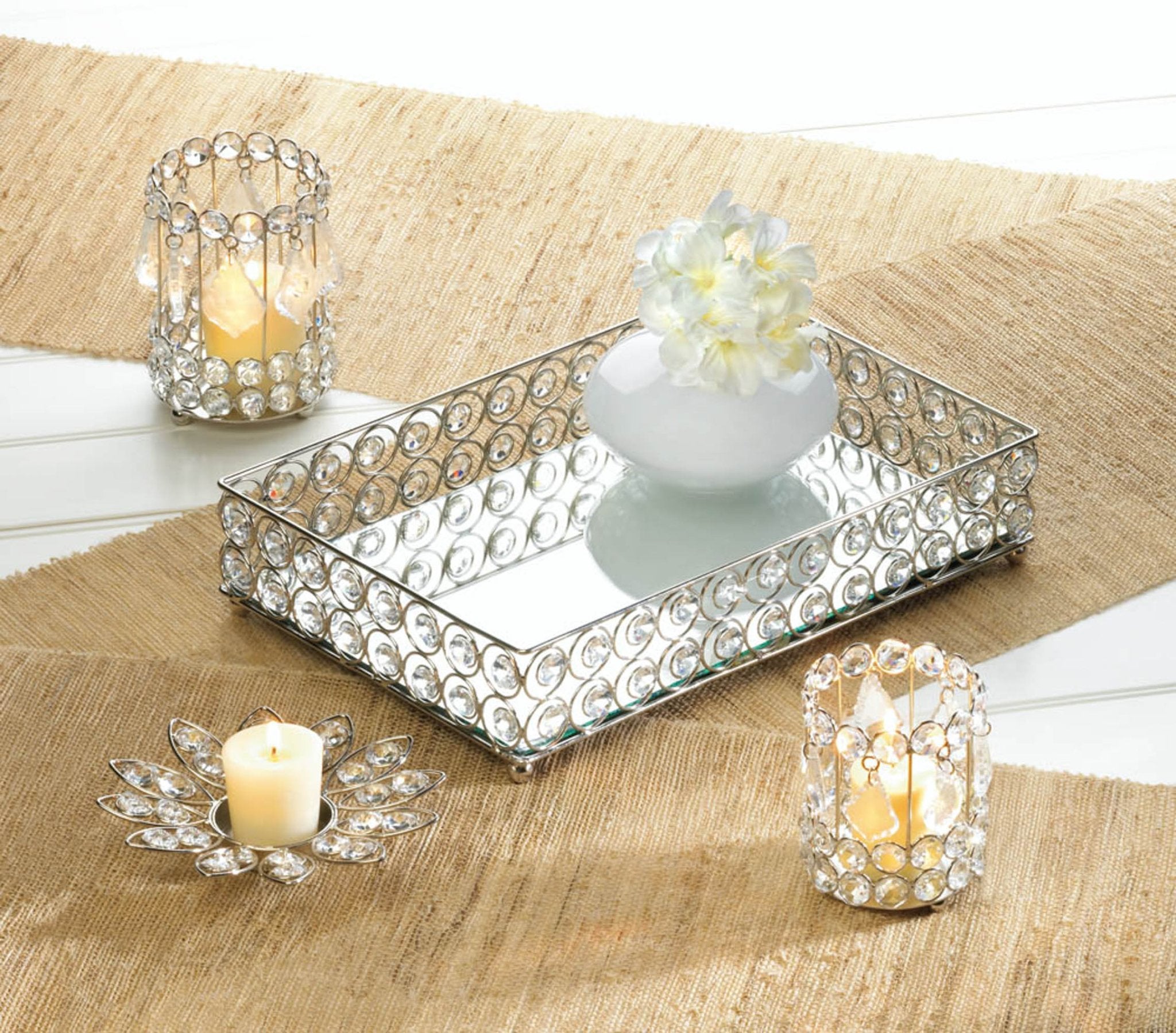 Shimmer Rectangular Jeweled Tray - Saunni Bee - Decorative Trays