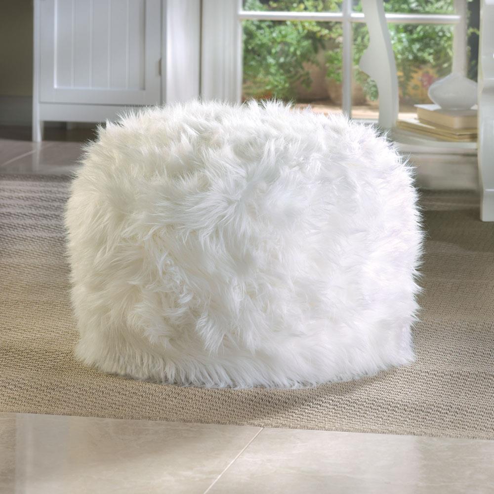 Fuzzy White Ottoman Pouf - Saunni Bee - Home Decor