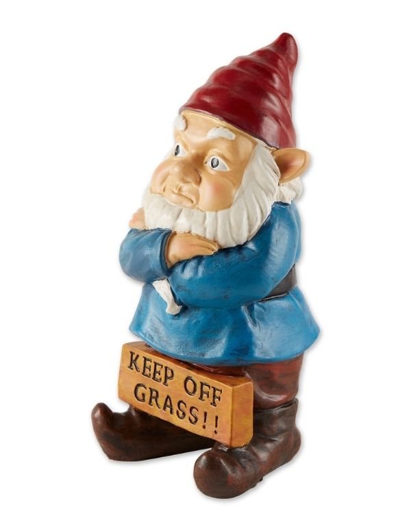Keep Off Grass Grumpy Gnome - Saunni Bee - Sculptures & Statues
