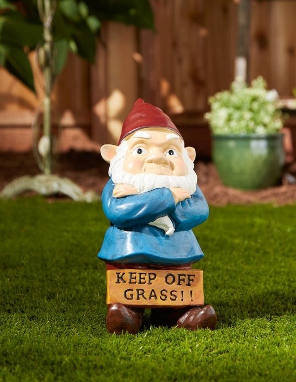 Keep Off Grass Grumpy Gnome - Saunni Bee - Sculptures & Statues