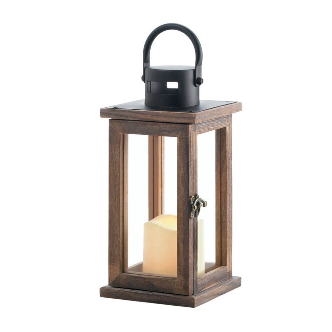 Lodge Wooden Lantern w/LED Candle - Saunni Bee - Lantern