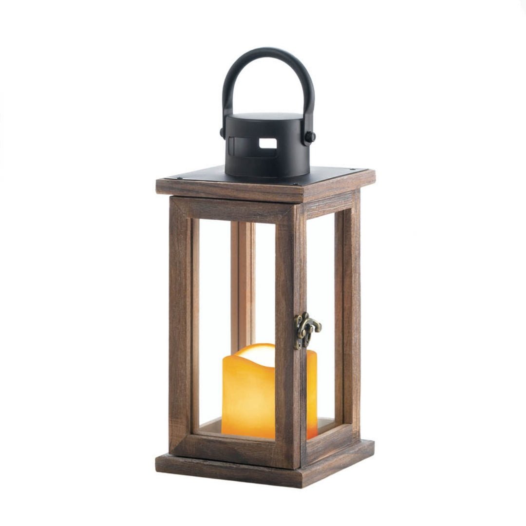 Lodge Wooden Lantern w/LED Candle - Saunni Bee - Lantern