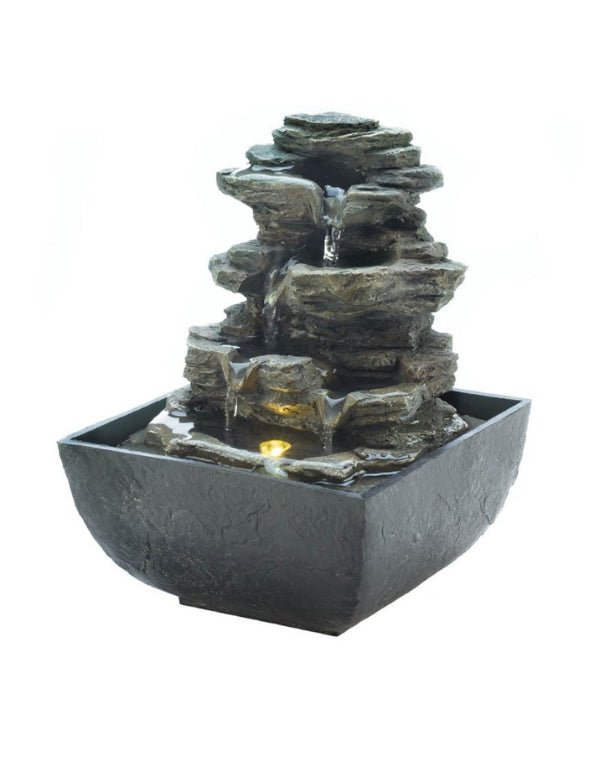 Tiered Rock Formation Tabletop Fountain with Pump - Saunni Bee - Tabletop Fountain